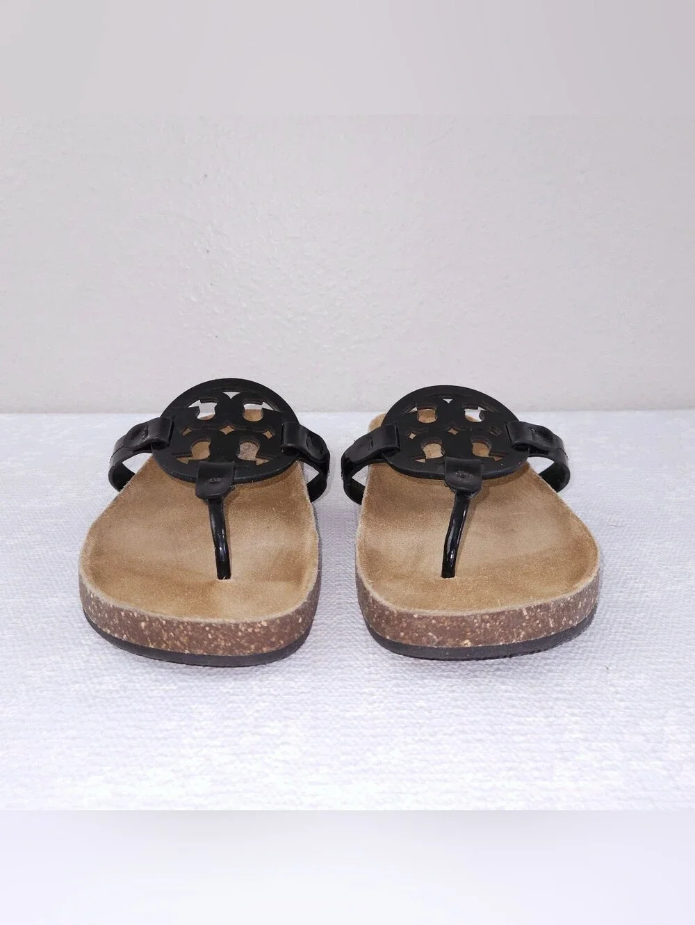 Tory Burch Miller Cloud Sandals US 10 Black Patent Leather Cork Flats